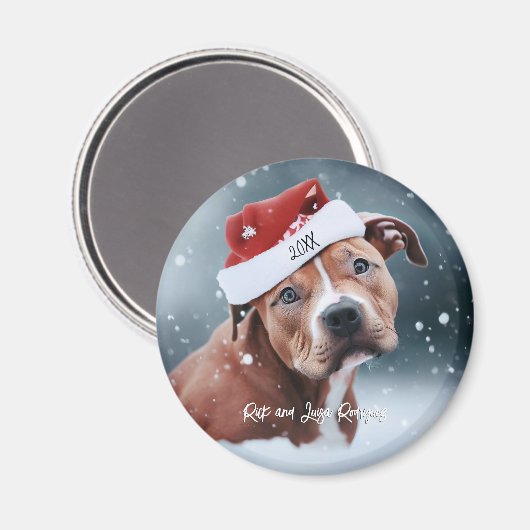Sad Pit Bull mit Weihnachten in der Weihnachtsmann Magnet (Vorderseite/Rückseite)
