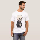 Sad Skeleton Wearing Hoodie Drinking Hot Coffee T-Shirt (Vorne ganz)