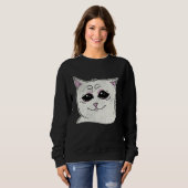 Sad White Cat Meme  Sarcastic Kitty Animal  Retro Sweatshirt (Vorne ganz)