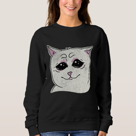 Sad White Cat Meme Sarcastic Kitty Animal Retro Sweatshirt (Vorderseite)