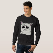 Sad White Cat Meme  Sarcastic Kitty Animal  Retro Sweatshirt (Vorne ganz)