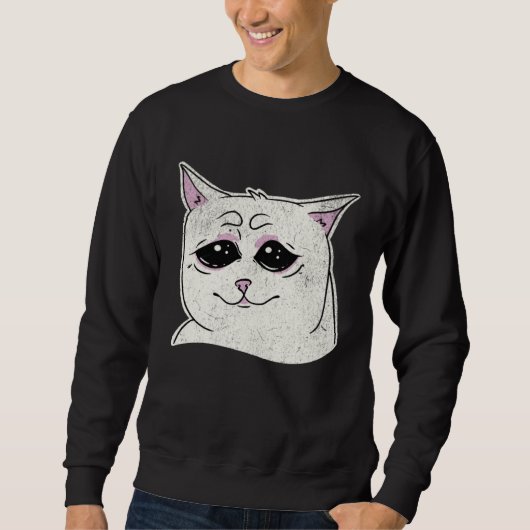 Sad White Cat Meme Sarcastic Kitty Animal Retro Sweatshirt (Vorderseite)