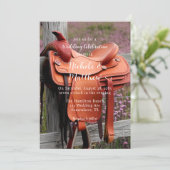 Saddle auf der Hochzeitsfeier des Zauns Einladung (Stehend Vorderseite)