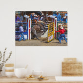 Saddle Bronc Breaking Out of Rodeo Chute w Cowboy Poster (Küche)