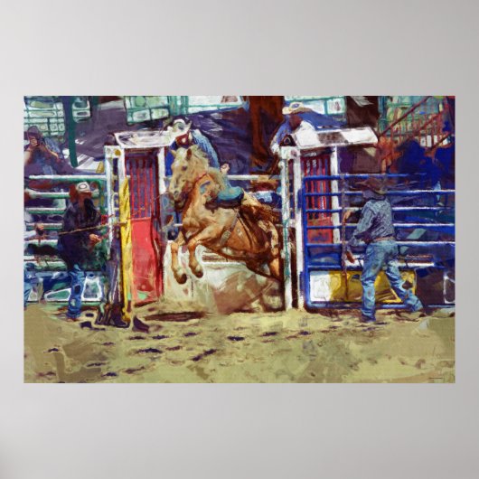 Saddle Bronc Breaking Out of Rodeo Chute w Cowboy Poster (Vorne)