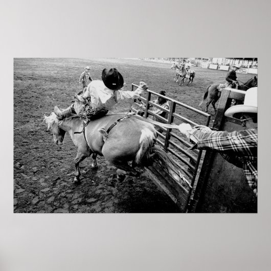 Saddle Bronc Rider, Schwarzweiß Poster (Vorne)