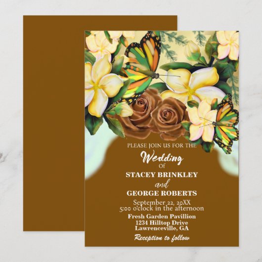 Saddle Brown Boho-Wildblume Blumenhochzeit Einladung (Vorne/Hinten)