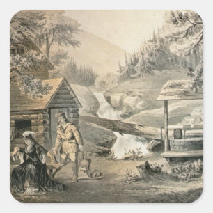 'Saddle Mending', Plakat für 'Davy Crockett' Starr Quadratischer Aufkleber