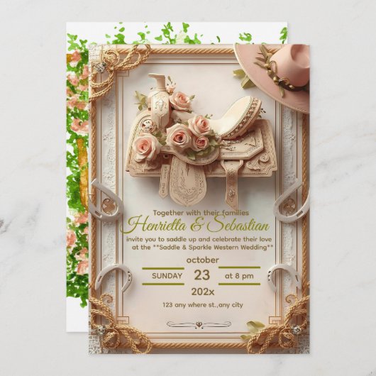 Saddle & Sparkle - Rustikaler Western Hochzeit Ein Einladung (Vorne/Hinten)