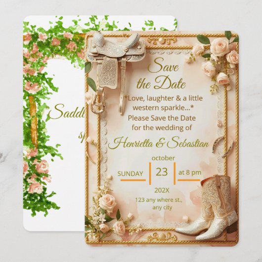 Saddle & Sparkle - Western Wedding Save the Date C (Vorne/Hinten)