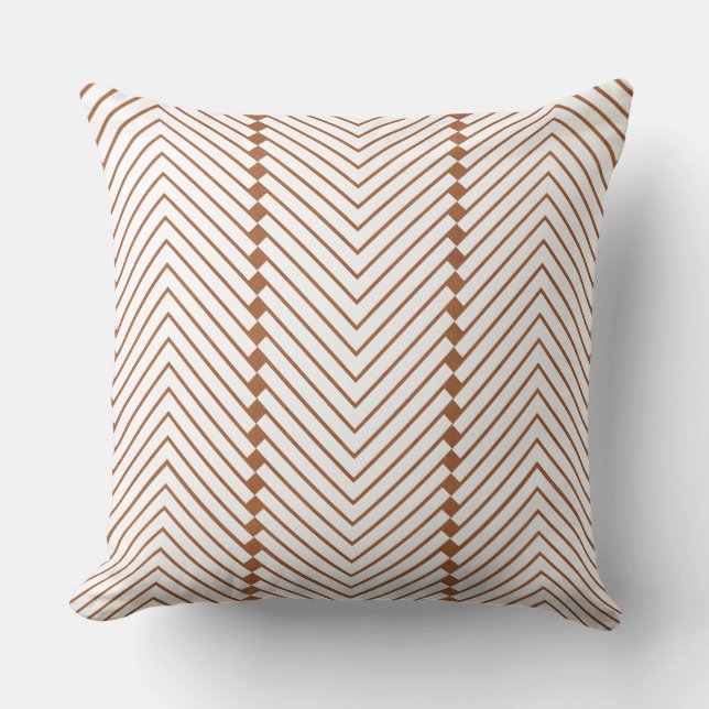 Saddle Tan White Small Squares und Zig Zag Lines Kissen (Vorderseite)