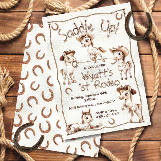Saddle up 1. Rodeo Herd Ponies Cowboy Birthday Einladung