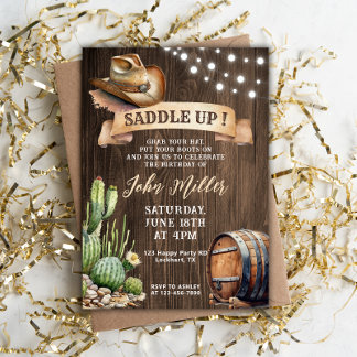 Saddle Up Birthday - Western Cowboy Hat & Cactus Einladung