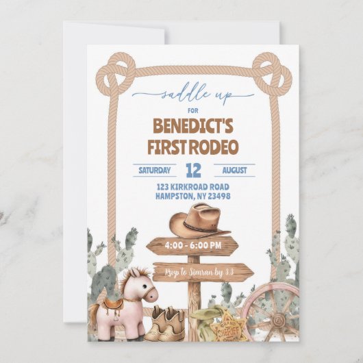 Saddle Up Cowboy First Rodeo Birthday Boy Einladung (Vorderseite)