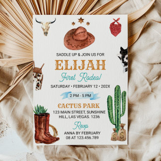 Saddle Up First Rodeo Cowboy Einladung zum Geburts