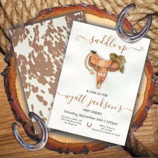 Saddle up First Rodeo Cowboy Geburtstagsparty Einladung