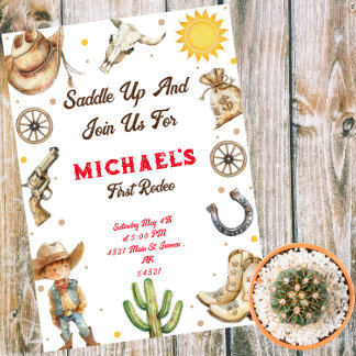 Saddle up First Rodeo Wild West Geburtstag Einladung