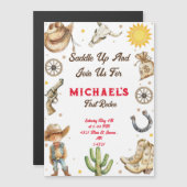 Saddle up First Rodeo Wild West Geburtstag Magneteinladung (Vorne/Hinten)