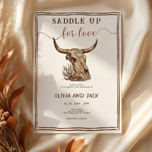 Saddle Up for Love Western Ranch Cow Skull Wedding Einladung
