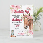 Saddle Up Girls Western Brithday Einladung (Stehend Vorderseite)