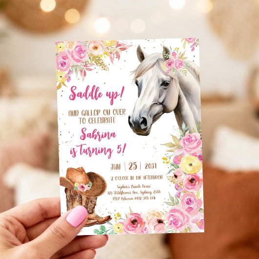 Saddle Up Horse Cowgirl Birthday Invitation Einladung