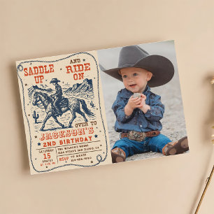 Saddle Up Rodeo Western Cowboy Birthday Foto Einladung