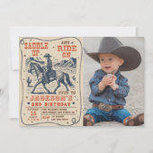 Saddle Up Rodeo Western Cowboy Birthday Foto Einladung (Vorderseite)