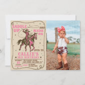 Saddle Up Rodeo Western Cowgirl Birthday Foto Einladung (Vorderseite)