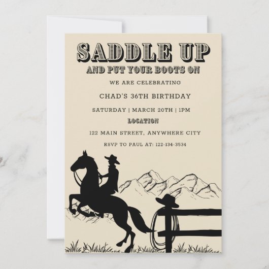Saddle Up Western Geburtstagsparty Einladung (Vorderseite)