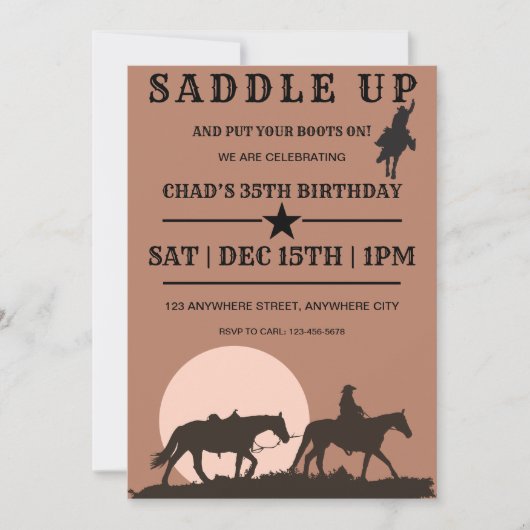 Saddle Up Western Geburtstagsparty Einladung (Vorderseite)