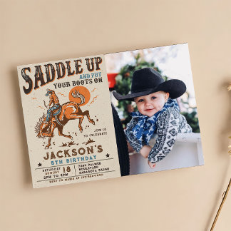 Saddle Up Western Rodeo Cowboy Birthday Foto Einladung