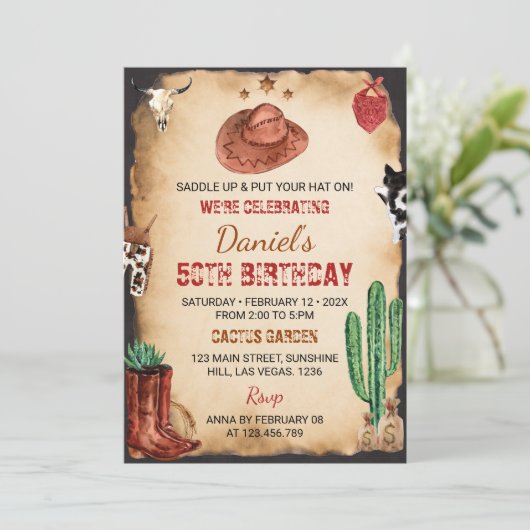 Saddle Up Western Rodeo Cowboy Einladung (Stehend Vorderseite)