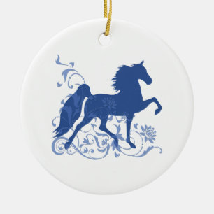 Saddlebred Five Gait Floral Blue Keramikornament