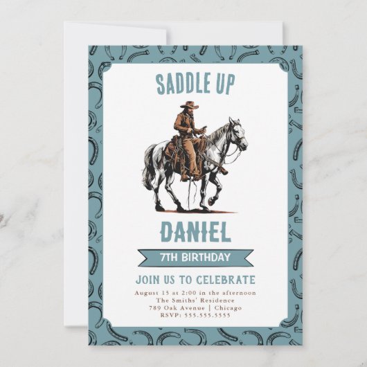 Saddup Cowboy Birthday Einladung (Vorderseite)