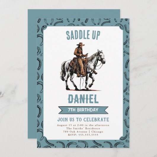 Saddup Cowboy Birthday Einladung (Vorne/Hinten)