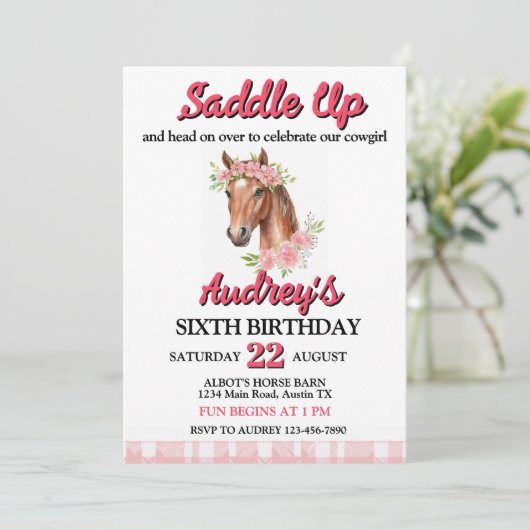 Saddup Girls Western Geburtstag Einladung (Stehend Vorderseite)