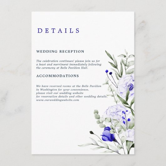 Sade Royal Blue Ivory Blumenzettel Begleitkarte (Vorderseite)