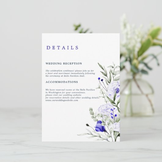 Sade Royal Blue Ivory Blumenzettel Begleitkarte (Stehend Vorderseite)