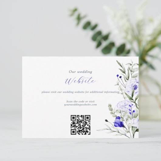 Sade Royal Blue Ivory Wedding Website QR Code Begleitkarte (Stehend Vorderseite)