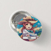 Sadie das Cowgirl, mit Custom Nametag! Button (Vorne & Hinten)