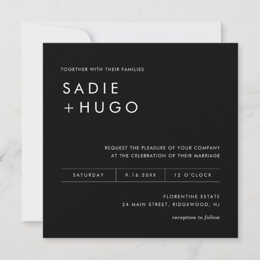 SADIE Minimal Square Wedding Invite Foto, QR Code Einladung (Vorderseite)