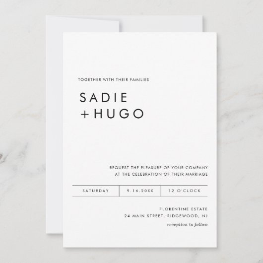 SADIE Minimal Wedding Einladung mit Foto & QR Code (Vorderseite)