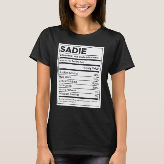 Sadie Nutrition Information Problem lösen T-Shirt (Vorderseite)
