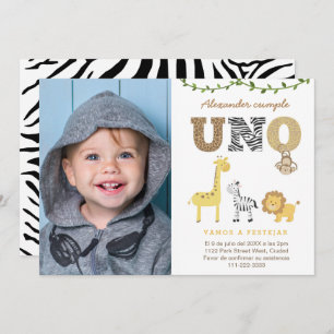 Safari 1. Geburtstag Party auf Spanisch, Primer Añ Einladung