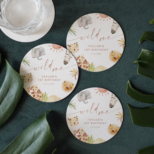 SAFARI 1. Geburtstag Party Runder Pappuntersetzer