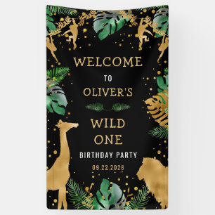 Safari 1. Geburtstagsfeier Grün Gold Schwarz Willk Banner