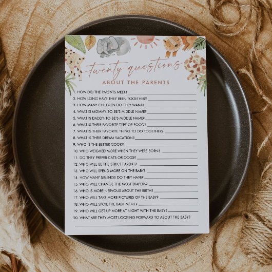 SAFARI 20 Fragen zum Kinderspiel der Eltern Einladung