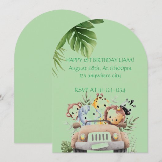 SAFARI-ABENTEUER GEBURTSTAGLICHE EINLADUNG, DIGITA EINLADUNG (Vorne/Hinten)