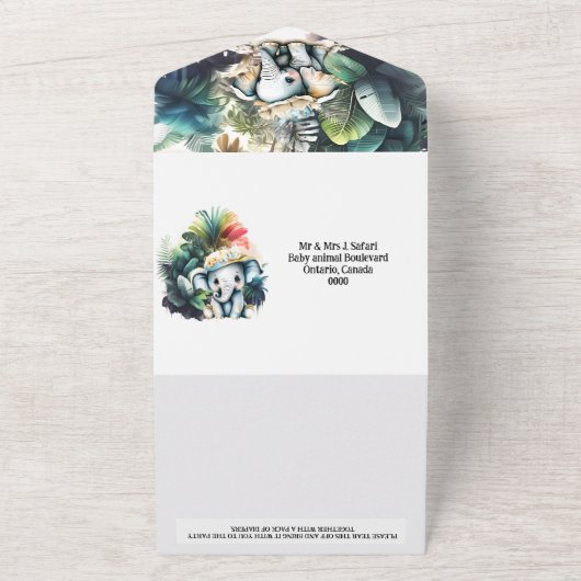 Safari-Abenteuer niedlicher Elefantendschungel All In One Einladung (Außenbereich)