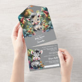 Safari-Abenteuer niedlicher Zebra-Dschungel-Grünzo All In One Einladung (Abreißen)